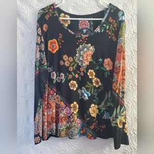 Johnny Was Ardell Favorite Top Floral Patchwork Long Sleeve T Shirt JWLA Bamboo